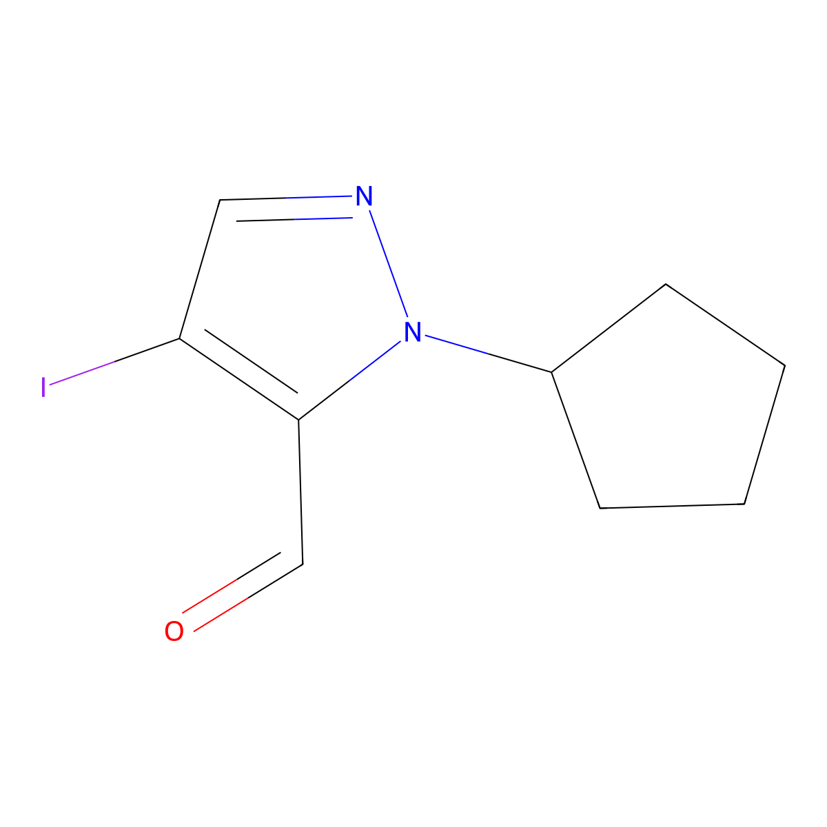 1-cyclopentyl-4-iodo-1H-pyrazole-5-carbaldehyde molecular structure, CAS 2054953-23-8