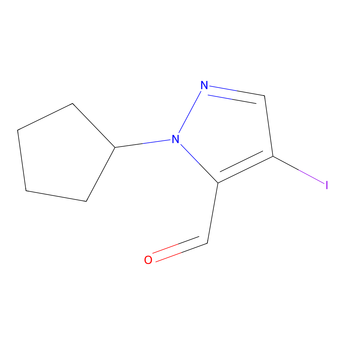 1-cyclopentyl-4-iodo-1H-pyrazole-5-carbaldehyde molecular structure, CAS 2054953-23-8