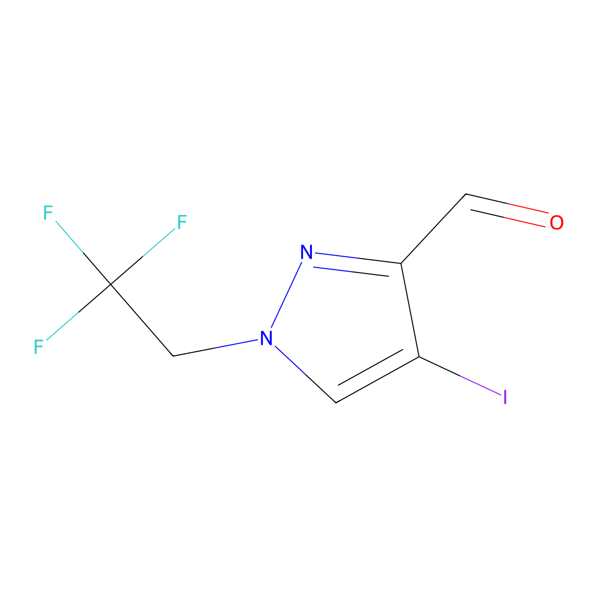 4-Iodo-1-(2,2,2-trifluoroethyl)-1H-pyrazole-3-carbaldehyde molecular structure, CAS 2054953-30-7