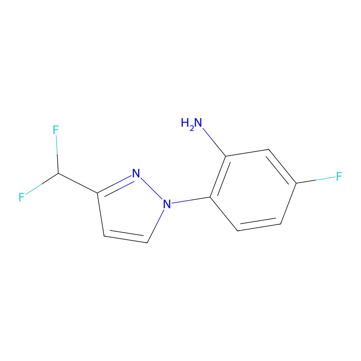 2-[3-(Difluoromethyl)-1H-pyrazol-1-yl]-5-fluoroaniline molecular structure, CAS 2054953-34-1