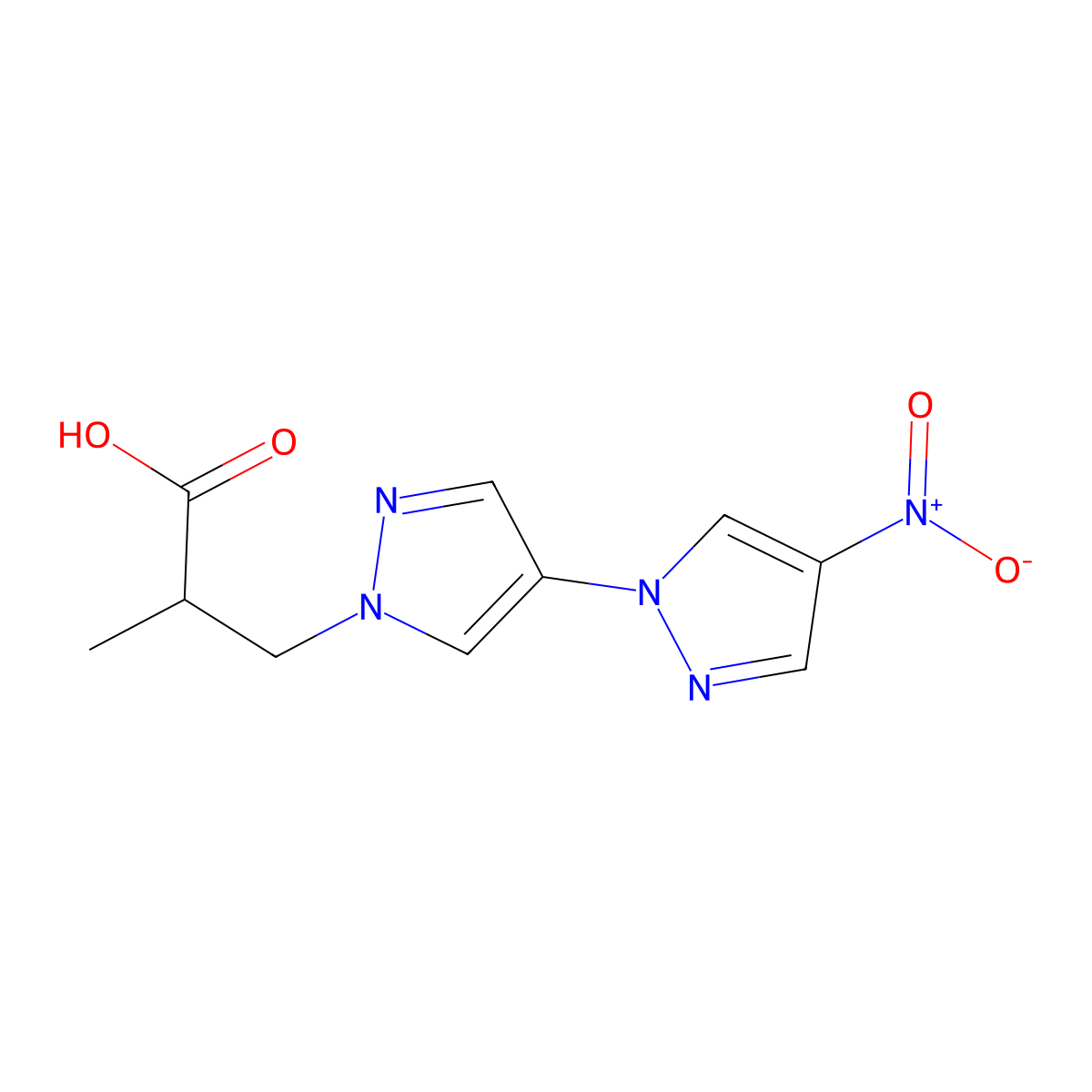 2-Methyl-3-(4-nitro-1'H-1,4'-bipyrazol-1'-yl)propanoic acid molecular structure, CAS 2054953-60-3