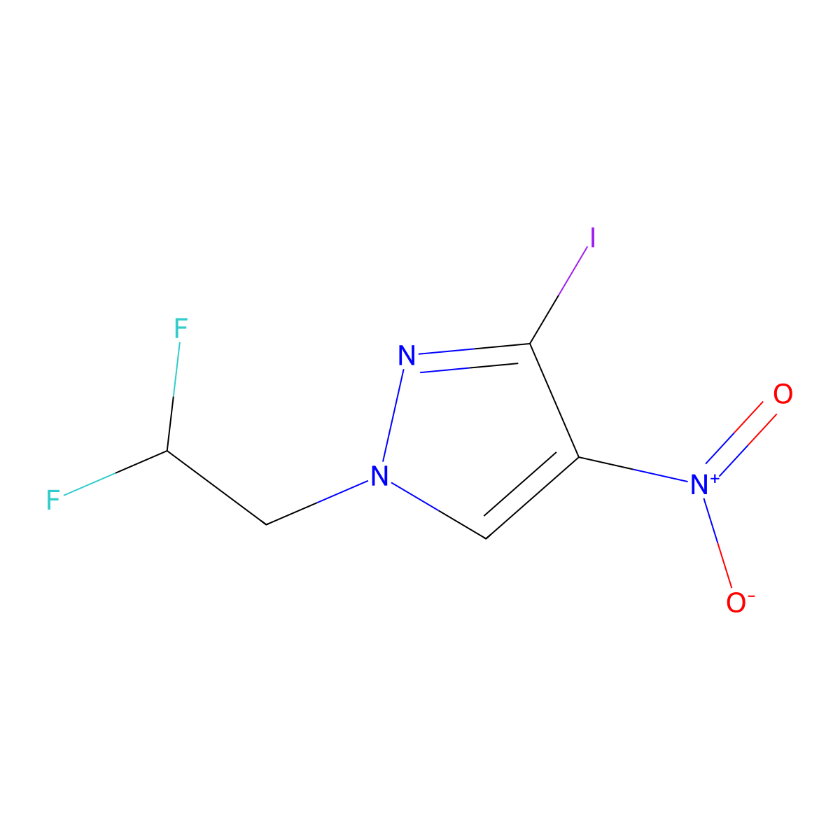 1-(2,2-Difluoroethyl)-3-iodo-4-nitro-1H-pyrazole molecular structure, CAS 2054953-80-7