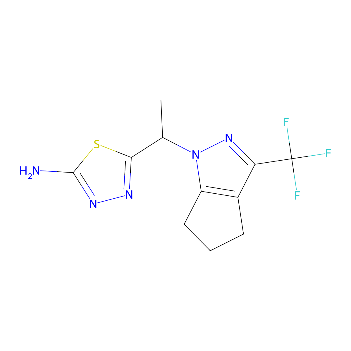 5-{1-[3-(Trifluoromethyl)-5,6-dihydrocyclopenta[c]pyrazol-1(4H)-yl]ethyl}-1,3,4-thiadiazol-2-amine molecular structure, CAS 2054953-82-9