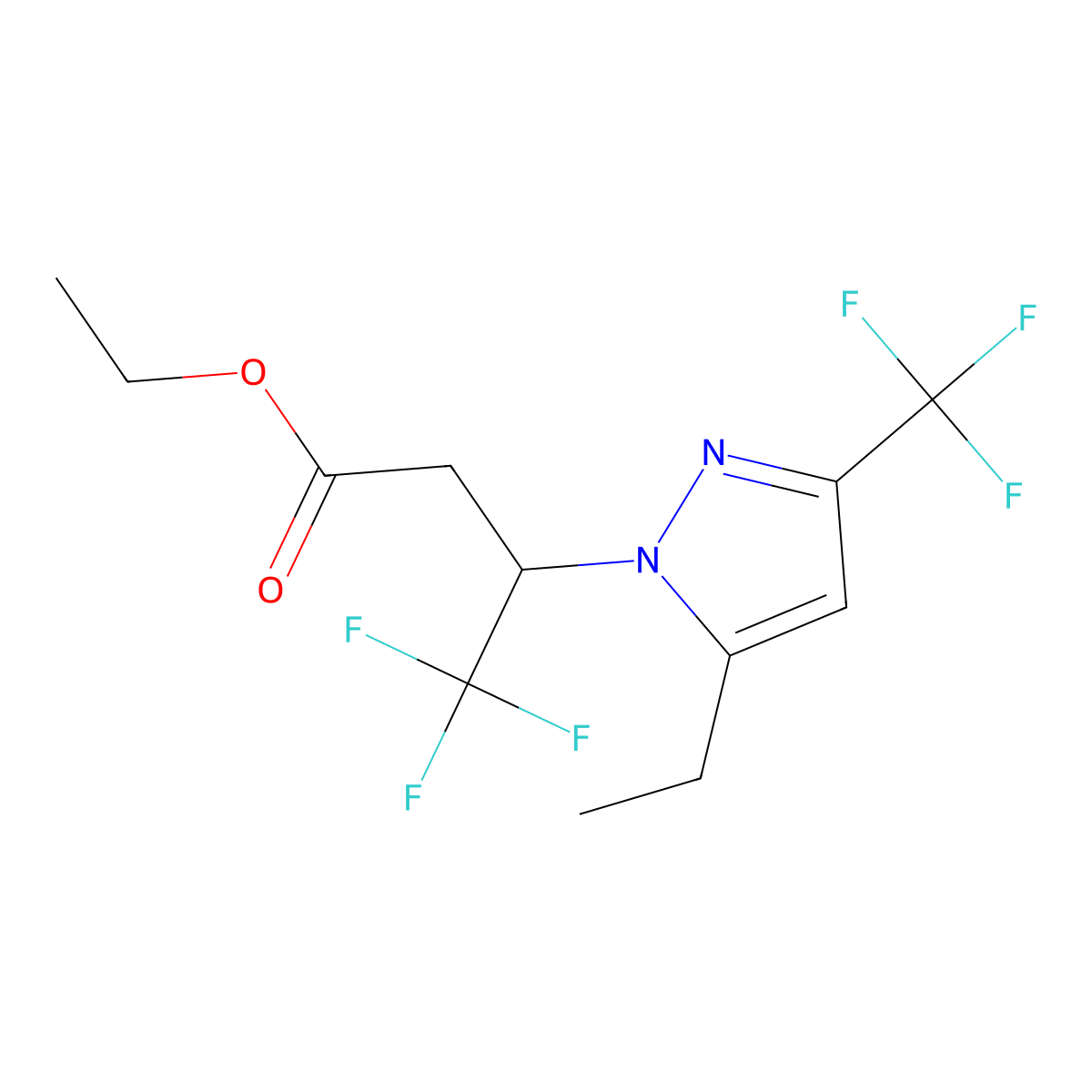 Ethyl 3-[5-ethyl-3-(trifluoromethyl)-1H-pyrazol-1-yl]-4,4,4-trifluorobutanoate molecular structure, CAS 2054953-85-2