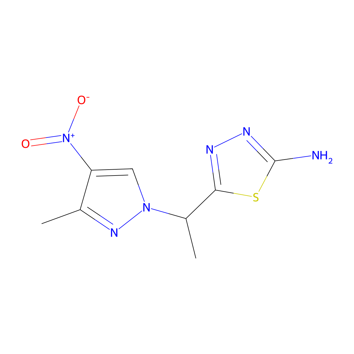 5-[1-(3-Methyl-4-nitro-1H-pyrazol-1-yl)ethyl]-1,3,4-thiadiazol-2-amine molecular structure, CAS 2054953-87-4