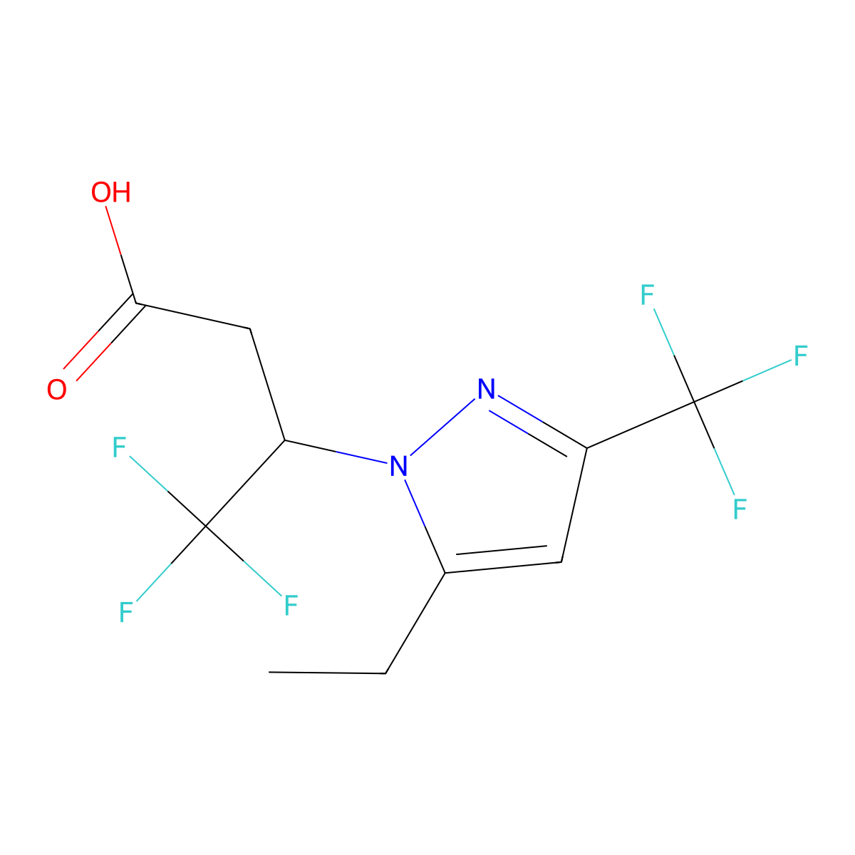 3-[5-Ethyl-3-(trifluoromethyl)-1H-pyrazol-1-yl]-4,4,4-trifluorobutanoic acid molecular structure, CAS 2054953-92-1