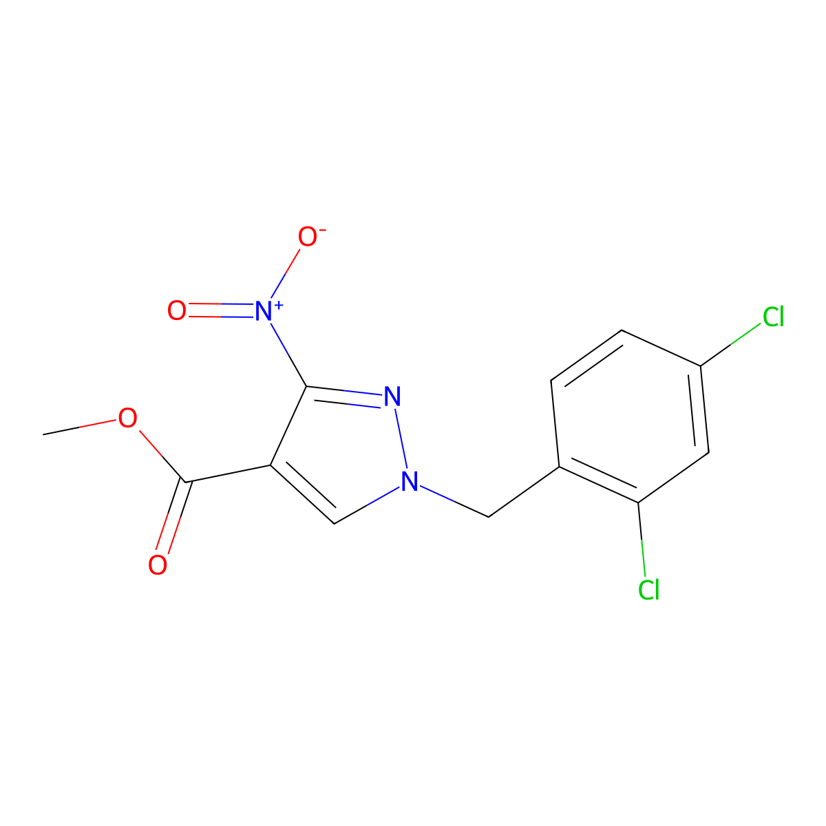 Methyl 1-(2,4-dichlorobenzyl)-3-nitro-1H-pyrazole-4-carboxylate molecular structure, CAS 2054954-05-9