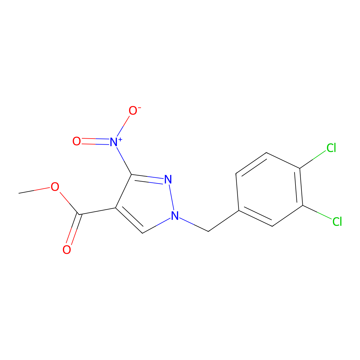 Methyl 1-(3,4-dichlorobenzyl)-3-nitro-1H-pyrazole-4-carboxylate molecular structure, CAS 2054954-06-0