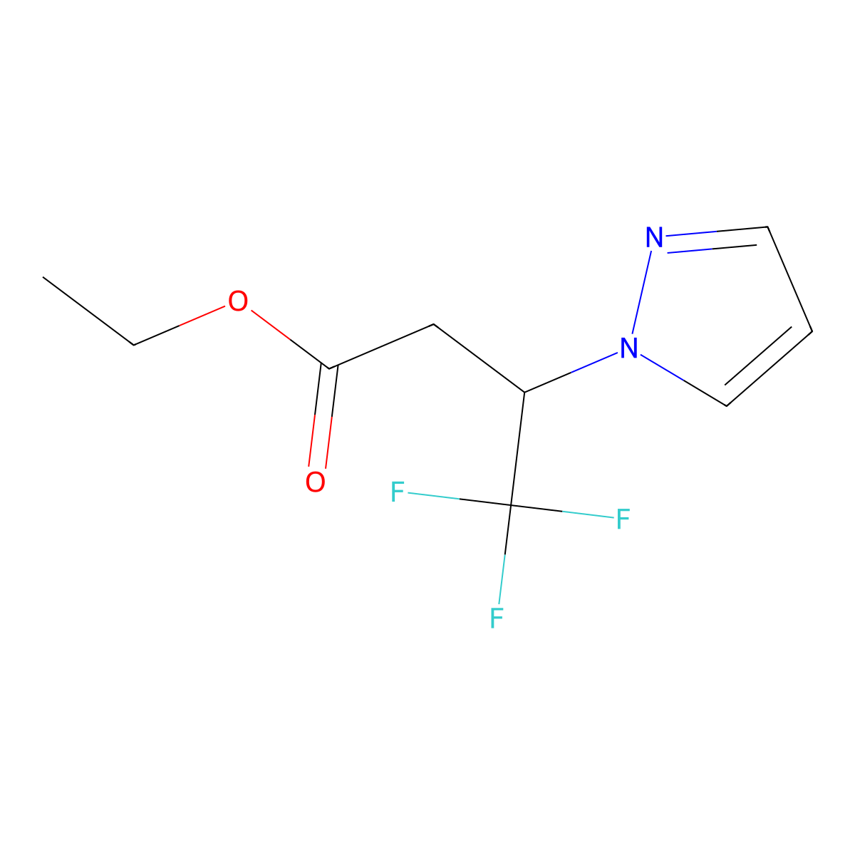 Ethyl 4,4,4-trifluoro-3-(1H-pyrazol-1-yl)butanoate molecular structure, CAS 2054954-08-2