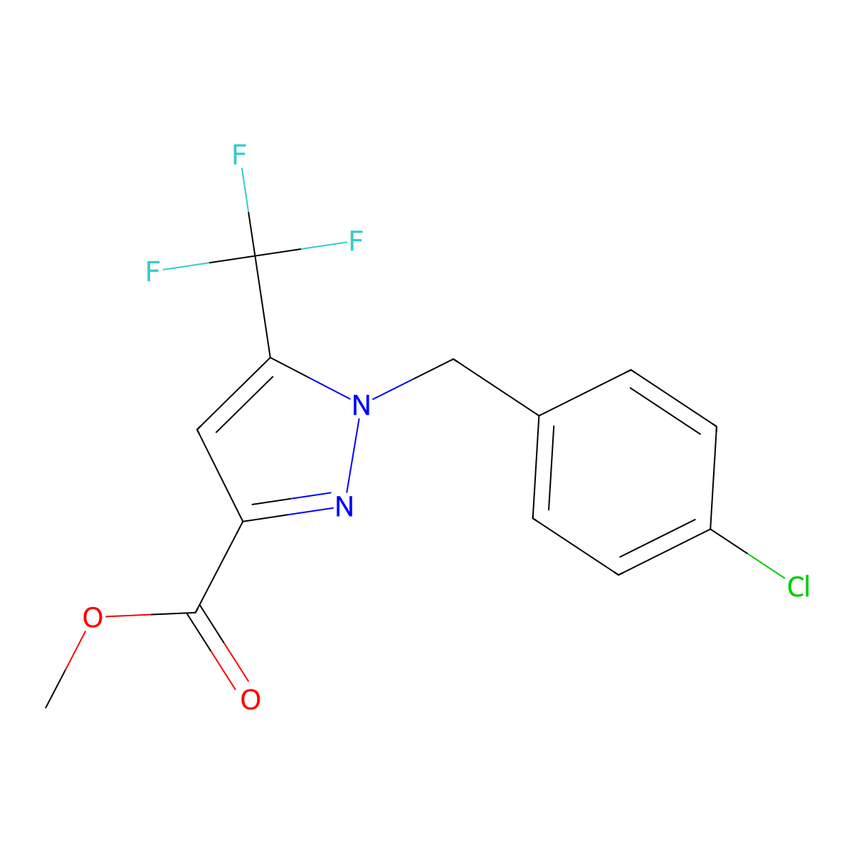 Methyl 1-(4-chlorobenzyl)-5-(trifluoromethyl)-1H-pyrazole-3-carboxylate molecular structure, CAS 2054954-13-9