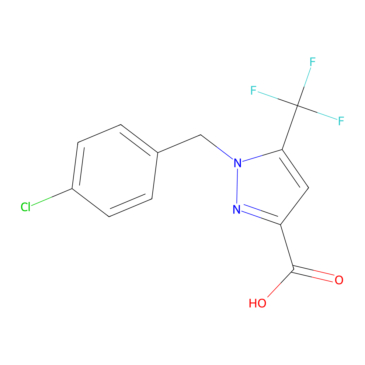 1-(4-Chlorobenzyl)-5-(trifluoromethyl)-1H-pyrazole-3-carboxylic acid molecular structure, CAS 2054954-14-0