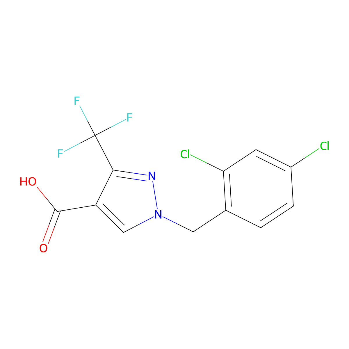 1-(2,4-Dichlorobenzyl)-3-(trifluoromethyl)-1H-pyrazole-4-carboxylic acid molecular structure, CAS 2054954-18-4