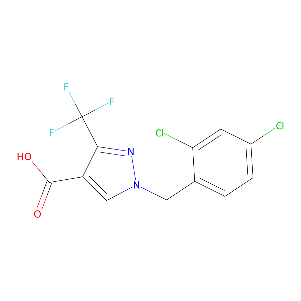 1-(2,4-Dichlorobenzyl)-3-(trifluoromethyl)-1H-pyrazole-4-carboxylic acid molecular structure, CAS 2054954-18-4