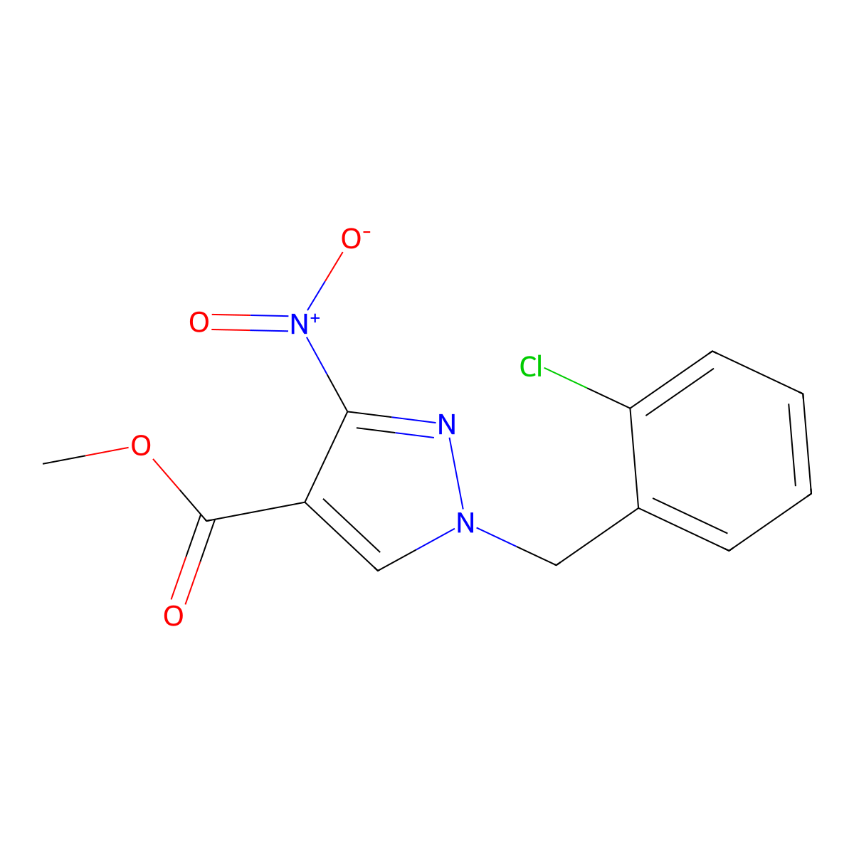 Methyl 1-(2-chlorobenzyl)-3-nitro-1H-pyrazole-4-carboxylate molecular structure, CAS 2054954-20-8