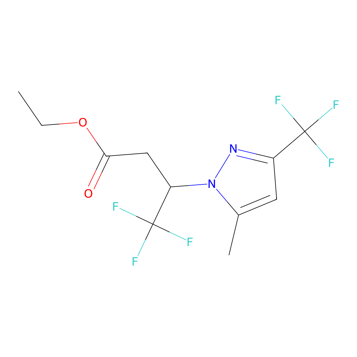 Ethyl 4,4,4-trifluoro-3-[5-methyl-3-(trifluoromethyl)pyrazol-1-yl]butanoate molecular structure, CAS 2054954-21-9