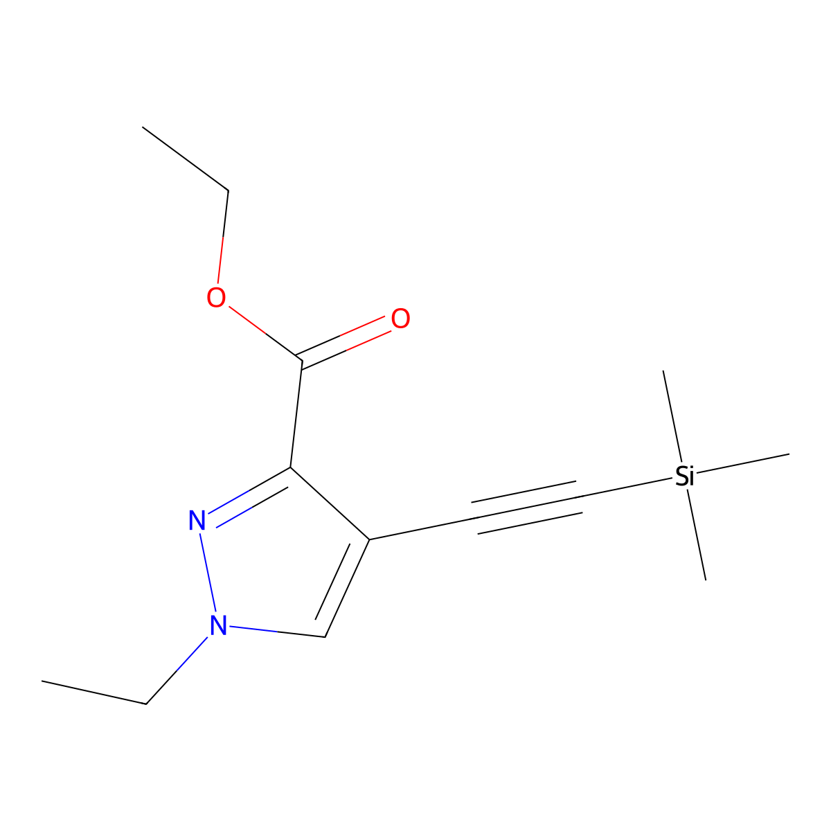 Ethyl 1-ethyl-4-[(trimethylsilyl)ethynyl]-1H-pyrazole-3-carboxylate molecular structure, CAS 2054954-24-2