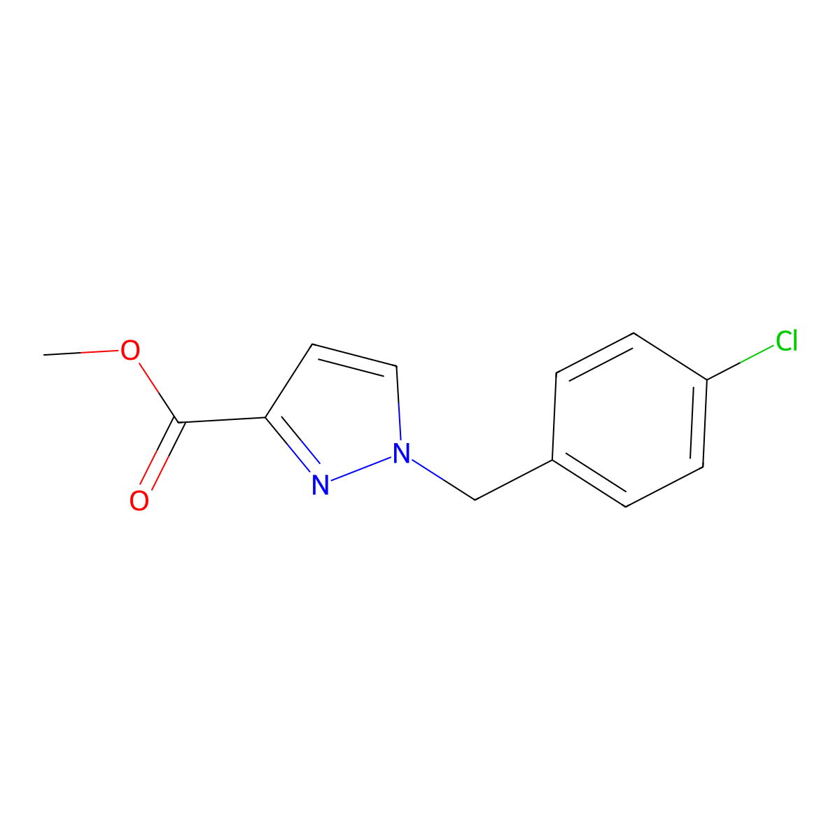 Methyl 1-(4-chlorobenzyl)-1H-pyrazole-3-carboxylate molecular structure, CAS 2054954-32-2