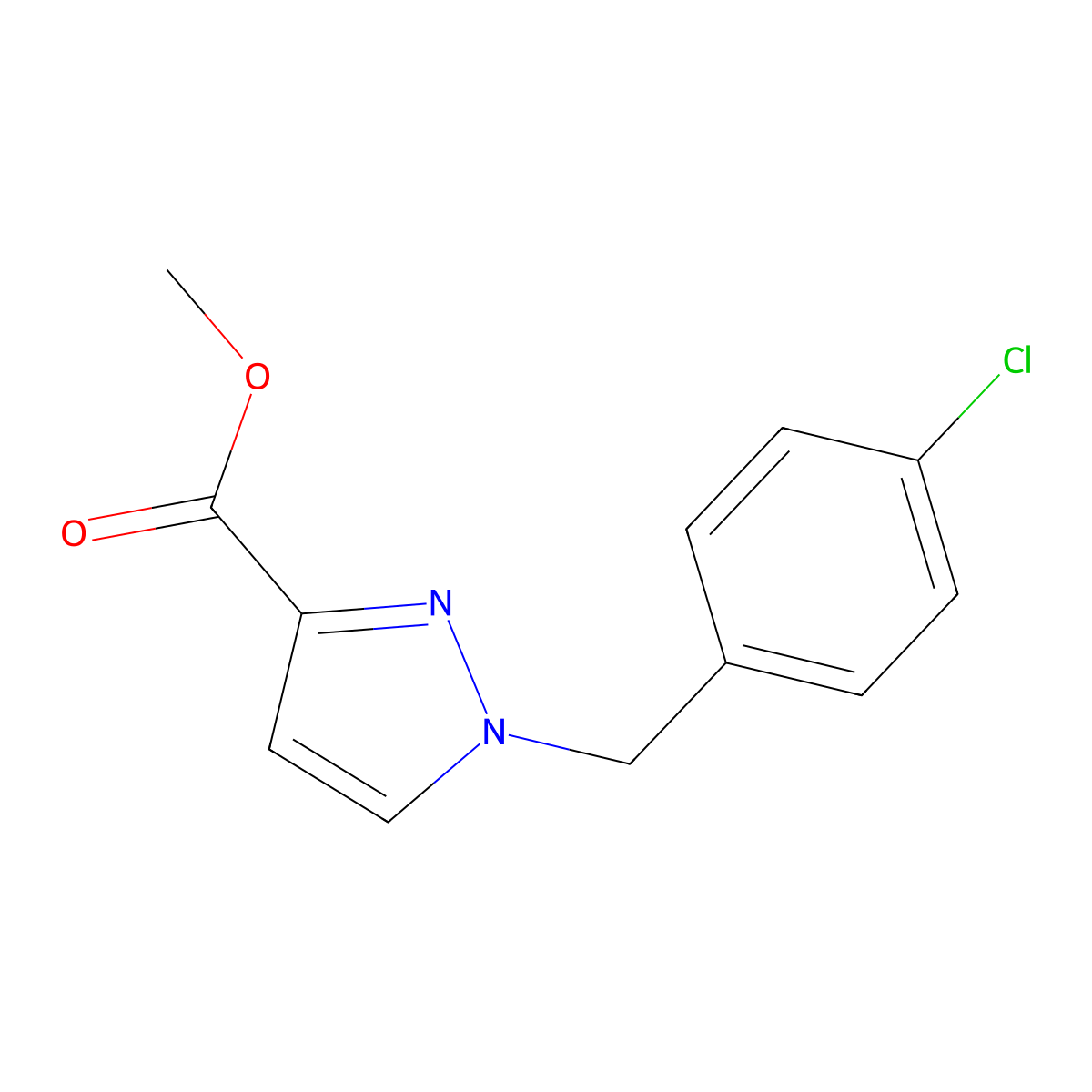 Methyl 1-(4-chlorobenzyl)-1H-pyrazole-3-carboxylate molecular structure, CAS 2054954-32-2