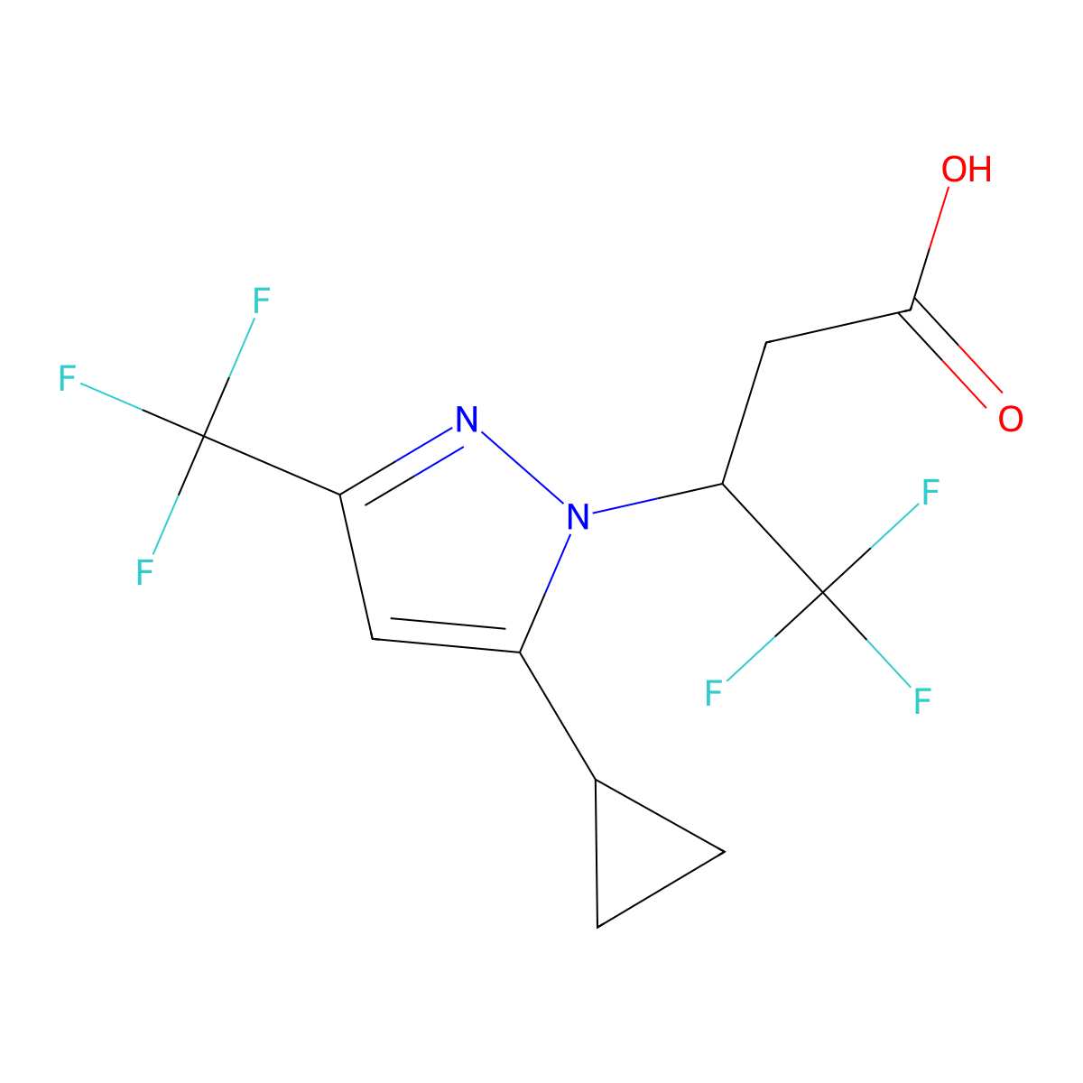 3-[5-Cyclopropyl-3-(trifluoromethyl)-1H-pyrazol-1-yl]-4,4,4-trifluorobutanoic acid molecular structure, CAS 2054954-40-2