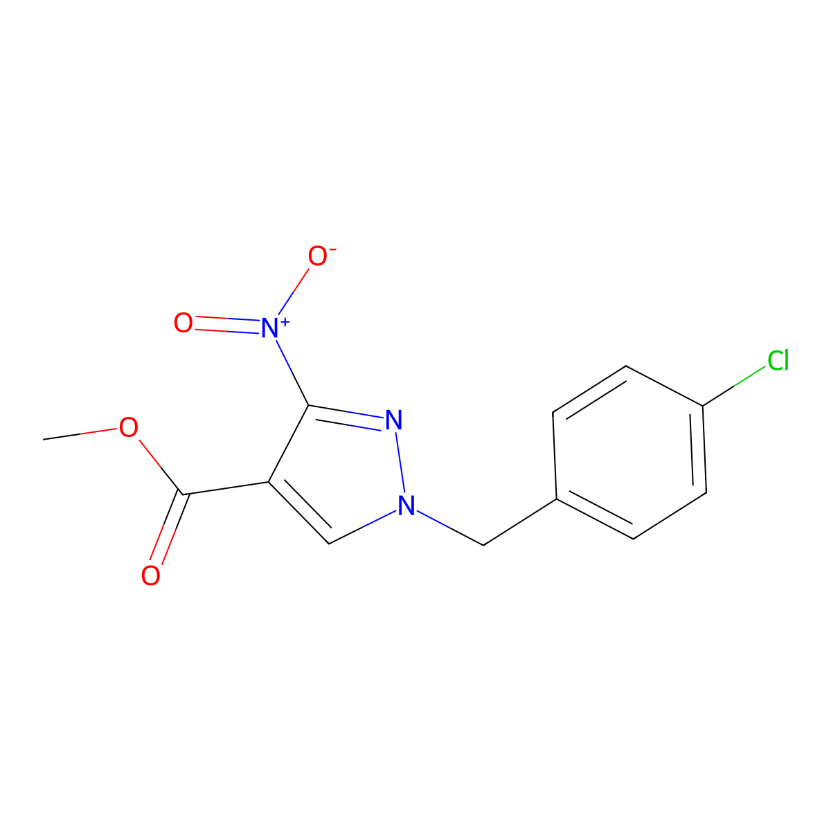 Methyl 1-(4-chlorobenzyl)-3-nitro-1H-pyrazole-4-carboxylate molecular structure, CAS 2054954-46-8