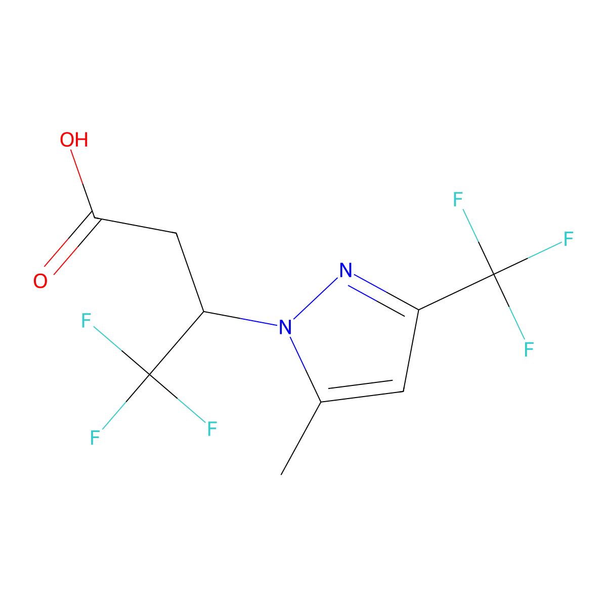 4,4,4-Trifluoro-3-[5-methyl-3-(trifluoromethyl)-1H-pyrazol-1-yl]butanoic acid molecular structure, CAS 2054954-54-8