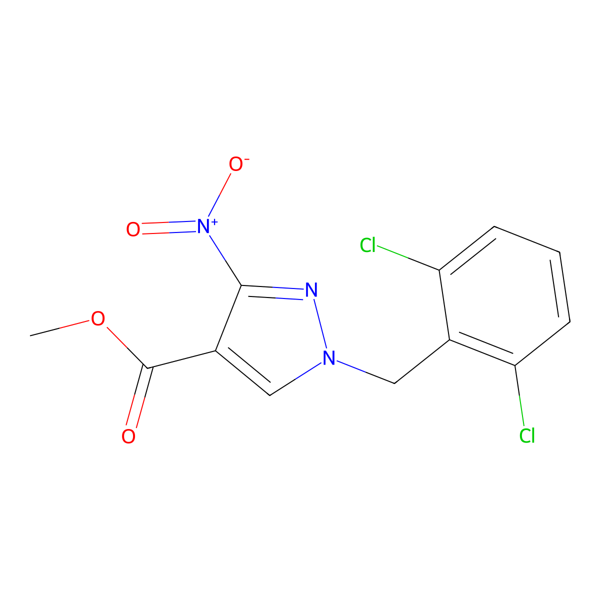 Methyl 1-(2,6-dichlorobenzyl)-3-nitro-1H-pyrazole-4-carboxylate molecular structure, CAS 2054954-55-9