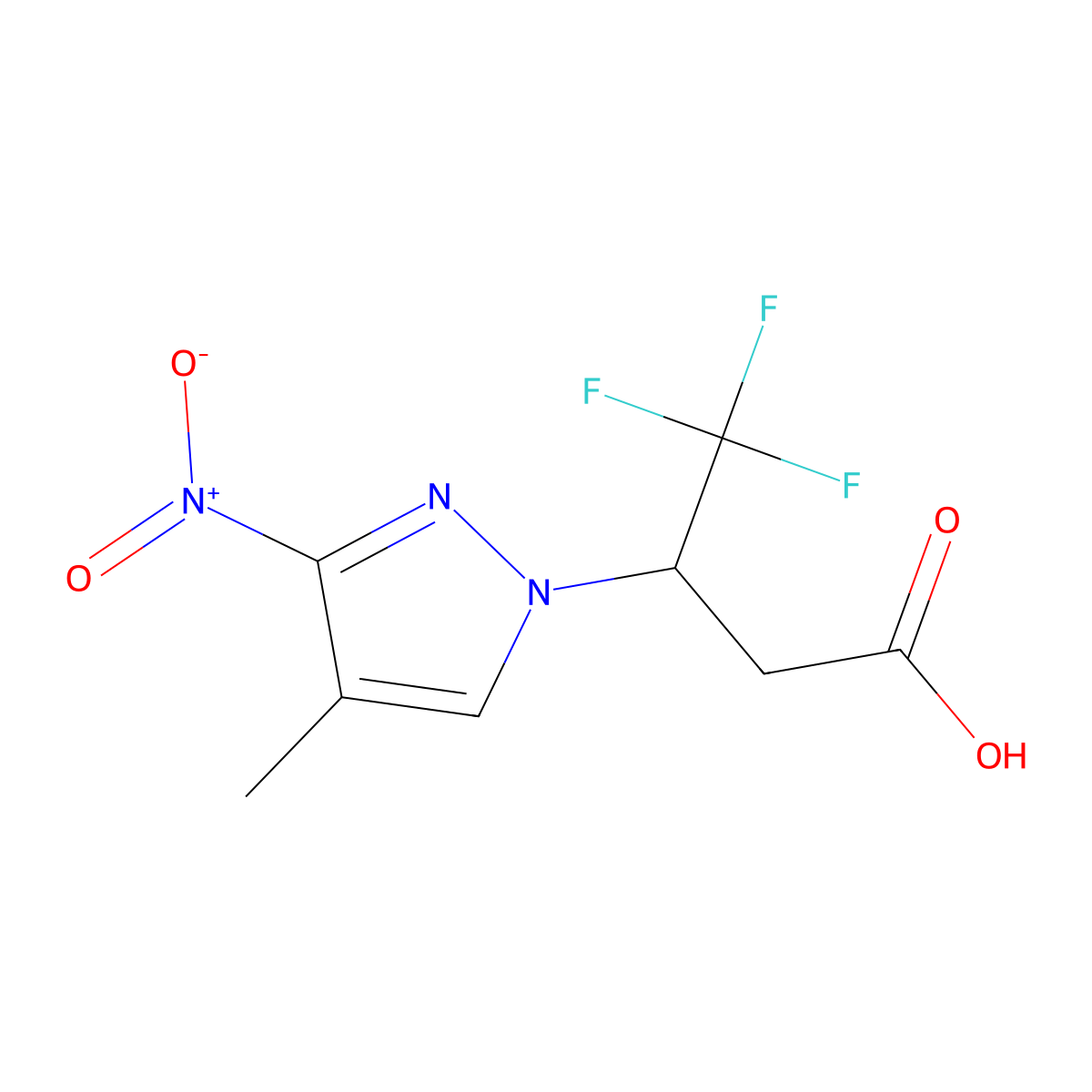 4,4,4-Trifluoro-3-(4-methyl-3-nitro-1H-pyrazol-1-yl)butanoic acid molecular structure, CAS 2054954-56-0