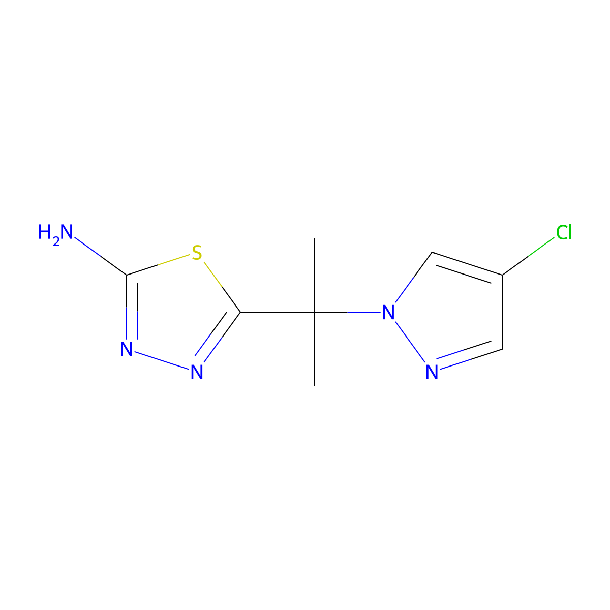 5-[1-(4-Chloro-1H-pyrazol-1-yl)-1-methylethyl]-1,3,4-thiadiazol-2-amine molecular structure, CAS 2054954-57-1
