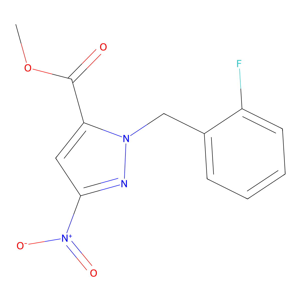 Methyl 1-(2-fluorobenzyl)-3-nitro-1H-pyrazole-5-carboxylate molecular structure, CAS 2054954-60-6