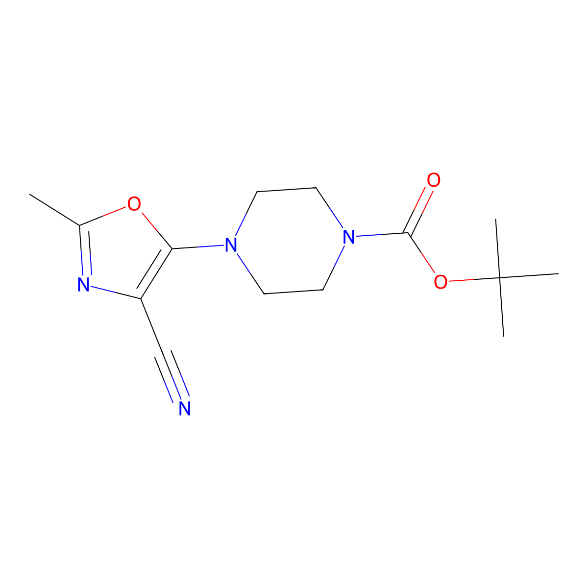 Tert-butyl 4-(4-cyano-2-methyloxazol-5-yl)piperazine-1-carboxylate molecular structure, CAS 2055012-29-6