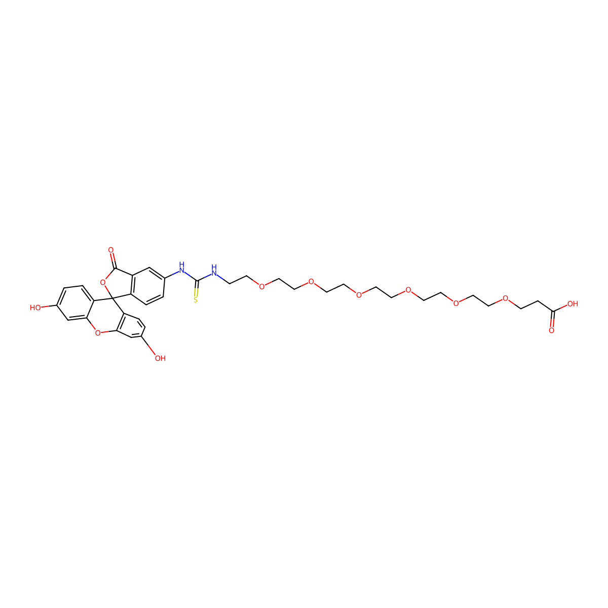 Fluorescein-PEG6-Acid molecular structure, CAS 2055014-69-0