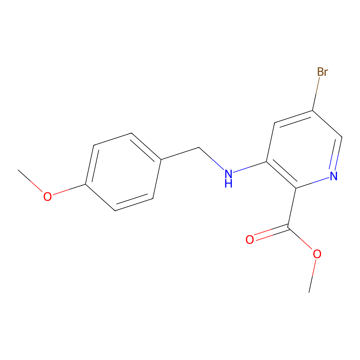 Methyl 5-bromo-3-((4-methoxybenzyl)amino)picolinate molecular structure, CAS 2055018-67-0