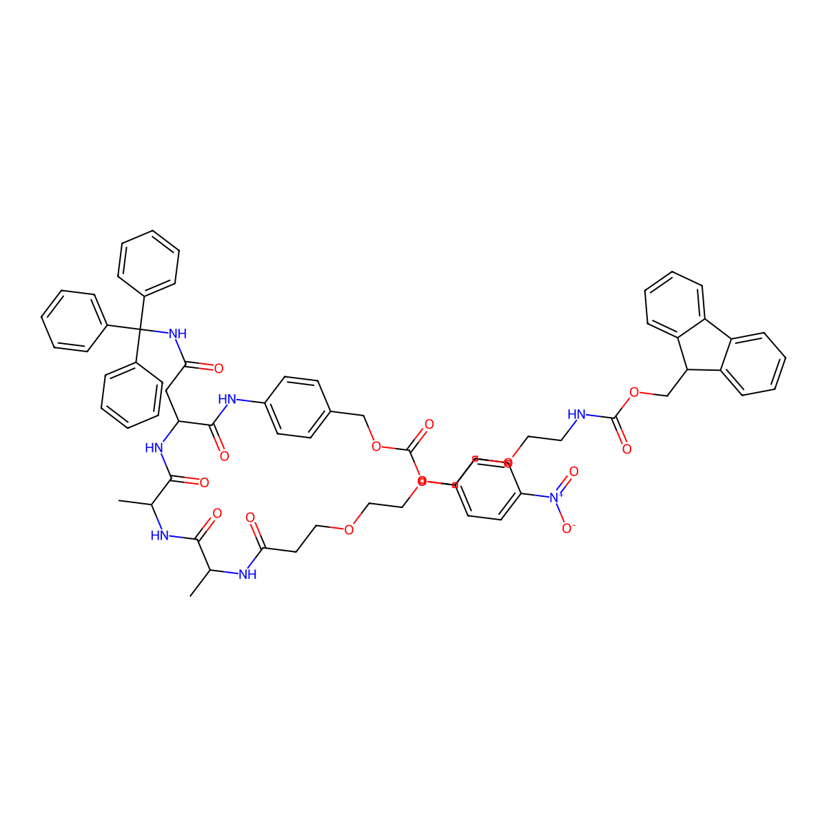 Fmoc-PEG3-Ala-Ala-Asn(Trt)-PAB-PNP molecular structure, CAS 2055042-82-3
