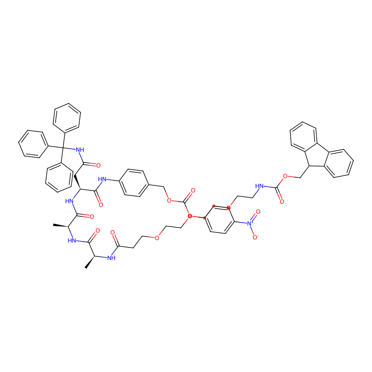 Fmoc-PEG3-Ala-Ala-Asn(Trt)-PAB-PNP molecular structure, CAS 2055042-82-3