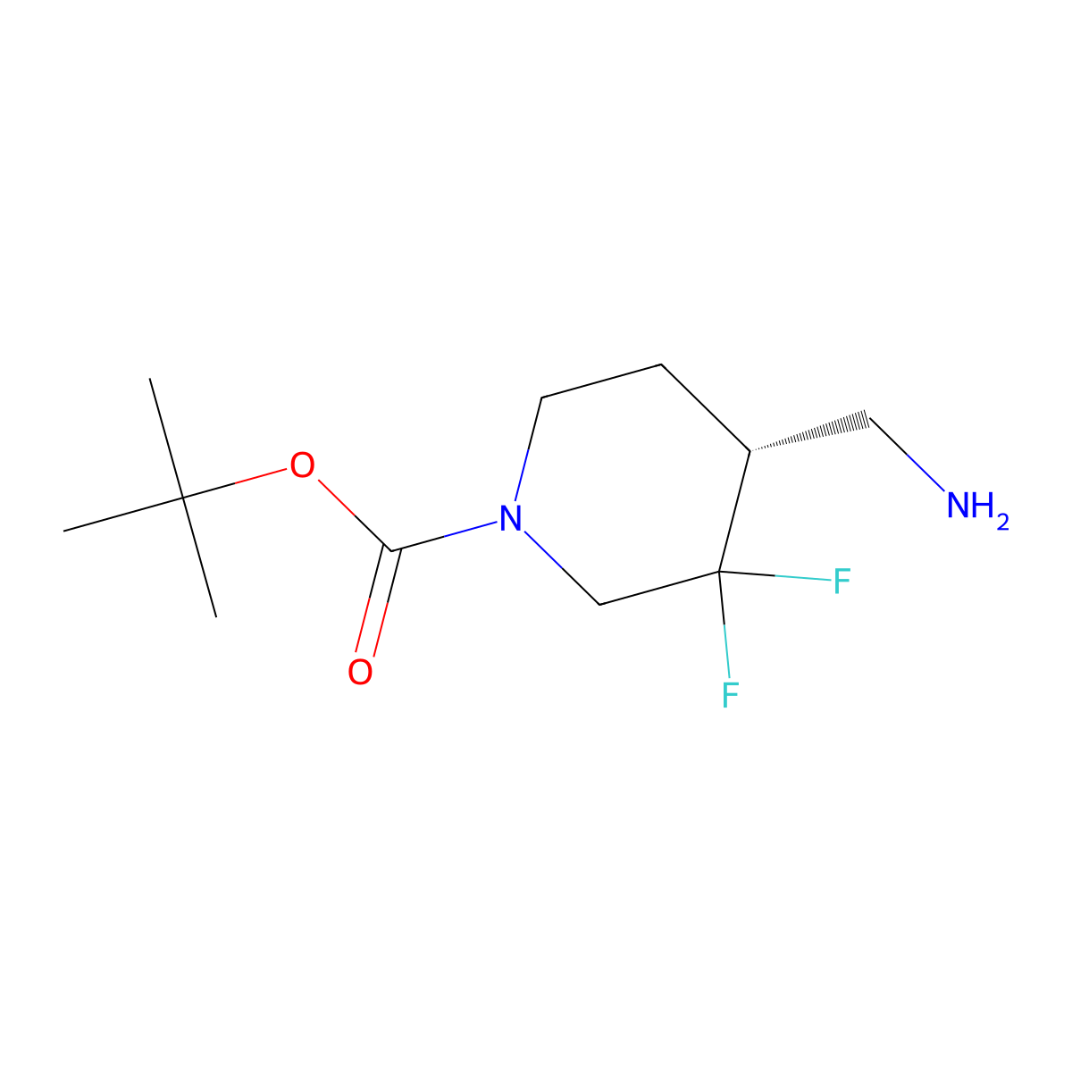tert-butyl (4R)-4-(aminomethyl)-3,3-difluoropiperidine-1-carboxylate molecular structure, CAS 2055043-54-2