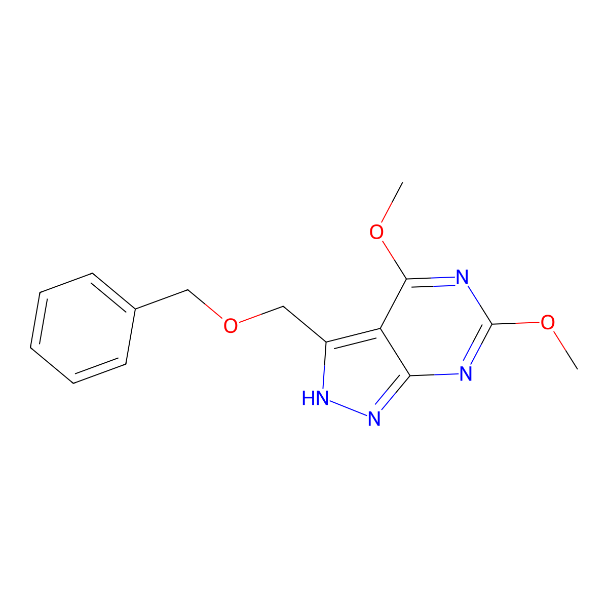3-((Benzyloxy)methyl)-4,6-dimethoxy-1H-pyrazolo[3,4-d]pyrimidine molecular structure, CAS 2055071-87-7
