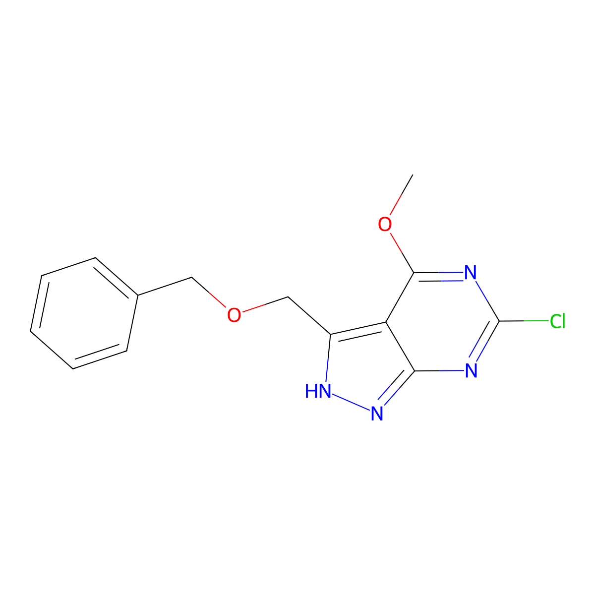 3-((Benzyloxy)methyl)-6-chloro-4-methoxy-1H-pyrazolo[3,4-d]pyrimidine molecular structure, CAS 2055072-00-7