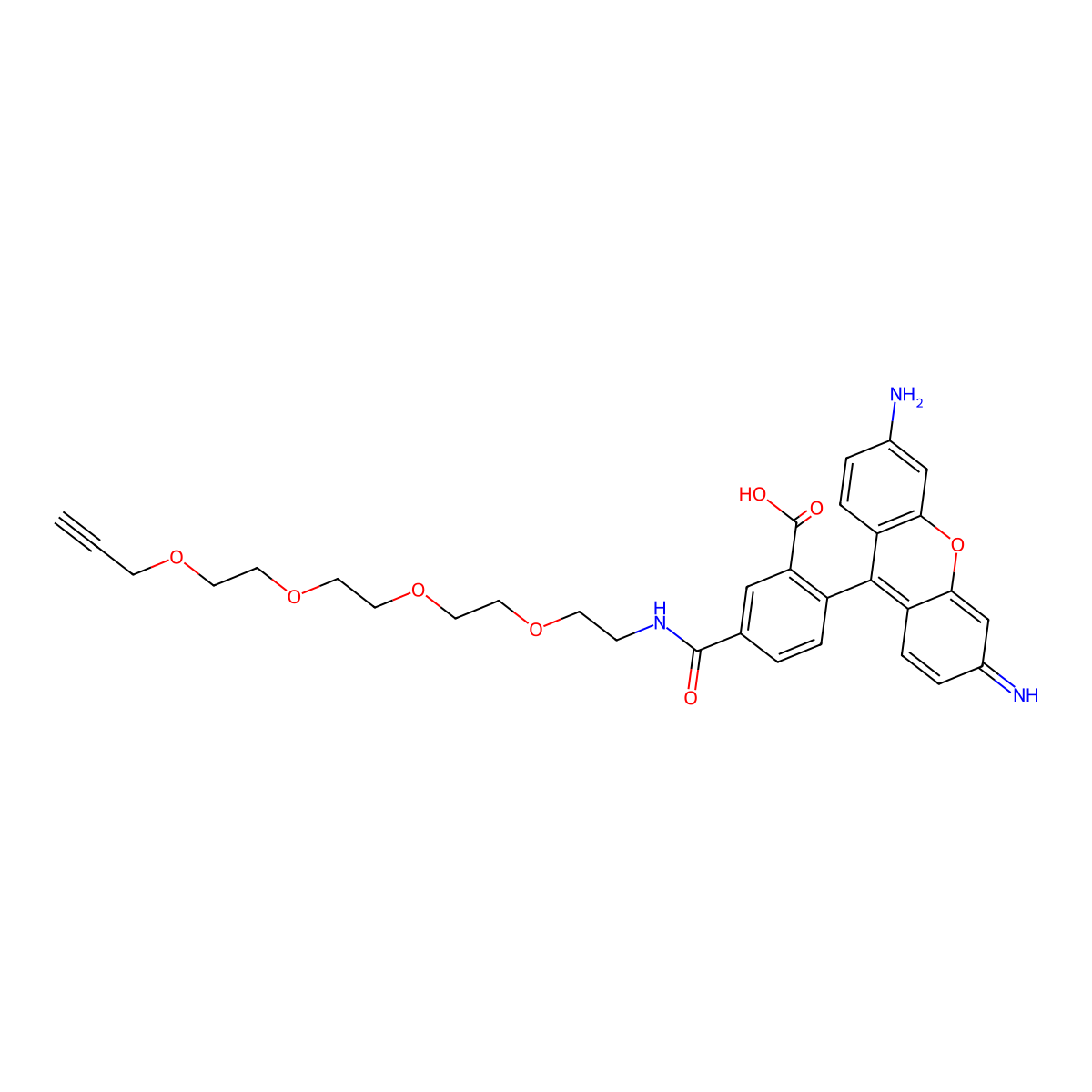 Carboxyrhodamine 110-PEG4-alkyne molecular structure, CAS 2055103-66-5