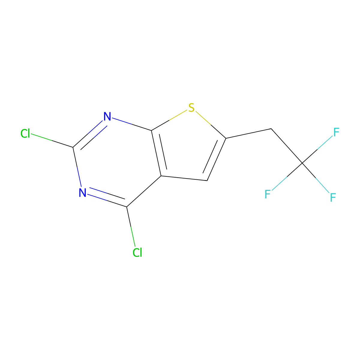 2,4-Dichloro-6-(2,2,2-trifluoroethyl)thieno(2,3-d)pyrimidine molecular structure, CAS 2055107-43-0