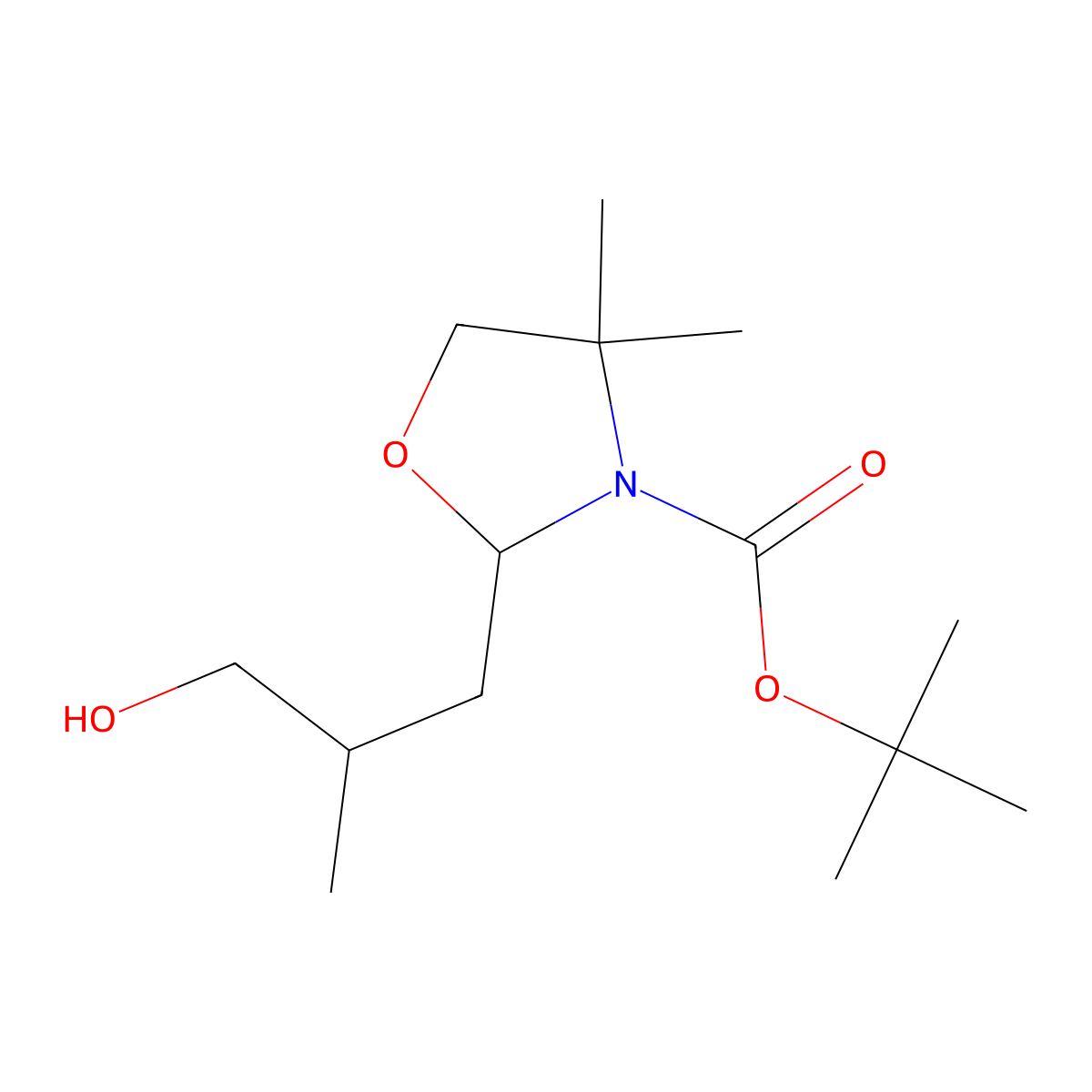 (R)-tert-Butyl 2-((R)-3-hydroxy-2-methylpropyl)-4,4-dimethyloxazolidine-3-carboxylate molecular structure, CAS 2055114-64-0