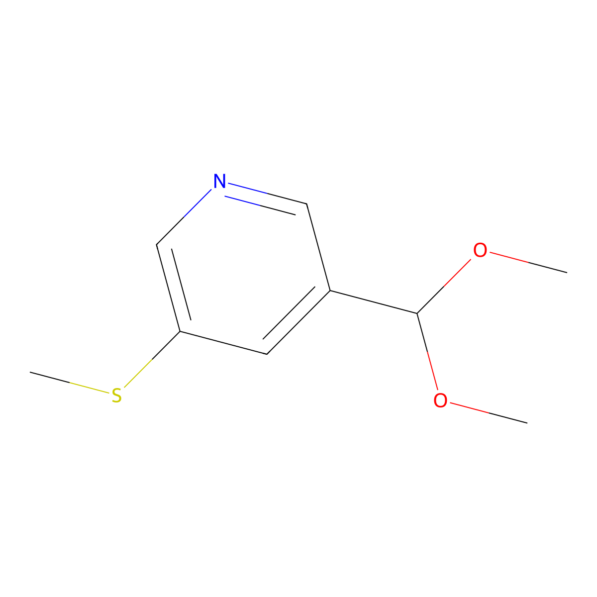 3-(Dimethoxymethyl)-5-(methylsulfanyl)pyridine molecular structure, CAS 2055119-33-8
