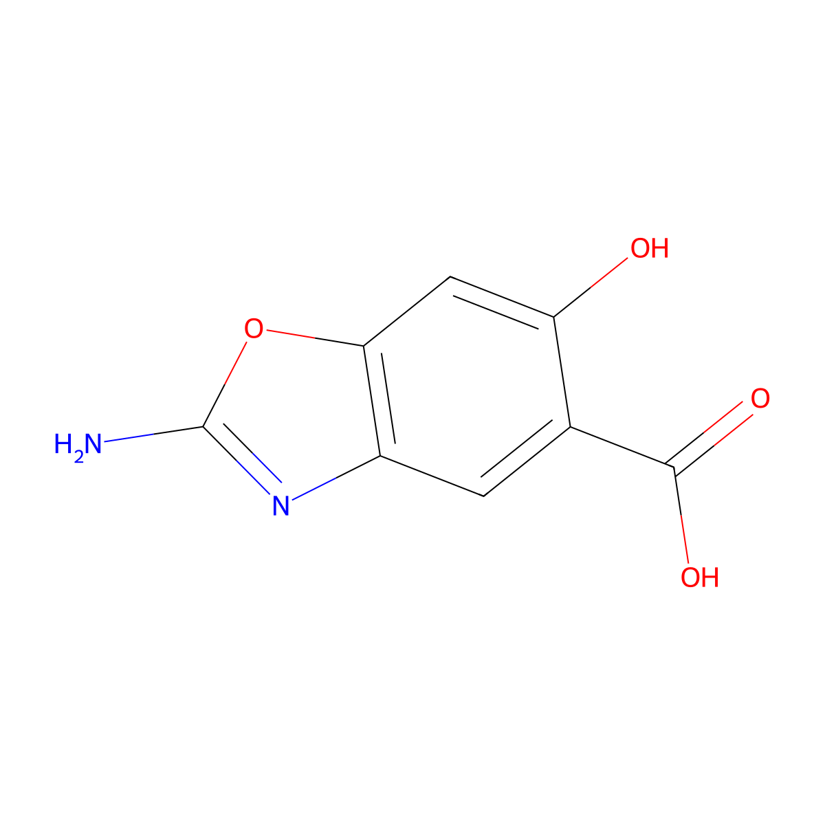 2-Amino-6-hydroxy-1,3-benzoxazole-5-carboxylic acid molecular structure, CAS 2055119-38-3