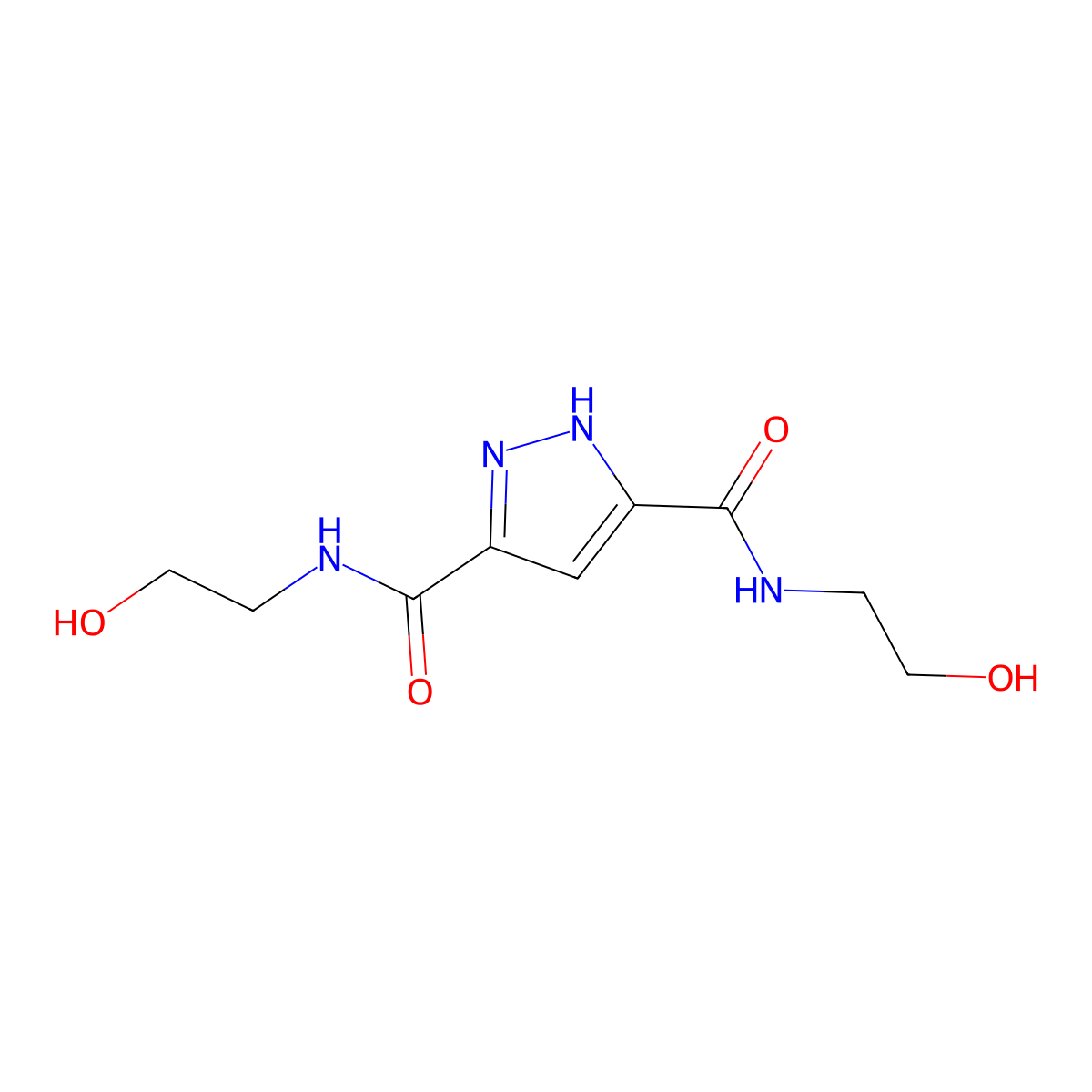 3-N,5-N-bis(2-hydroxyethyl)-1H-pyrazole-3,5-dicarboxamide molecular structure, CAS 2055120-44-8