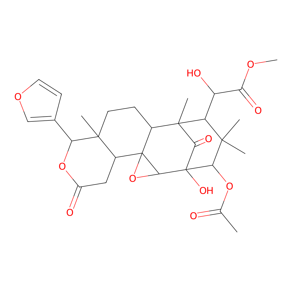 Methyl 3b-acetoxy-2,6-dihydroxy-8a,30a-epoxy-1-oxomeliacate molecular structure, CAS 205518-98-5