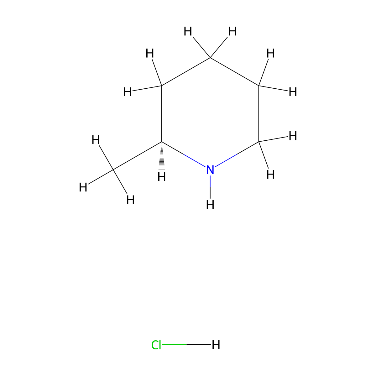 (2S)-2-methylpiperidine hydrochloride molecular structure, CAS 205526-61-0