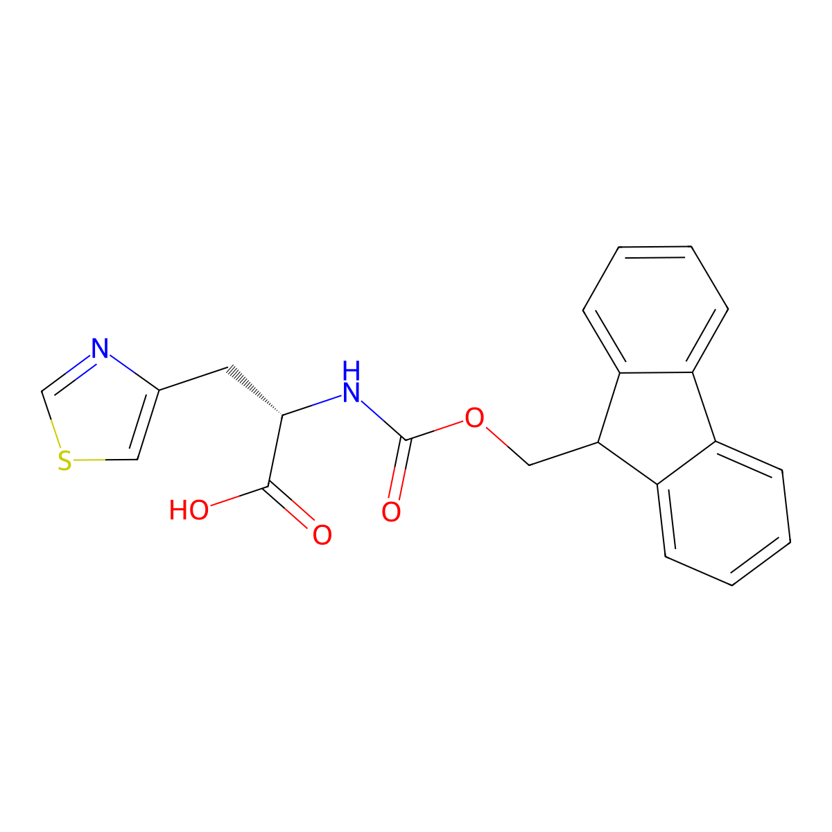 (S)-2-((((9H-Fluoren-9-yl)methoxy)carbonyl)amino)-3-(thiazol-4-yl)propanoic acid molecular structure, CAS 205528-32-1
