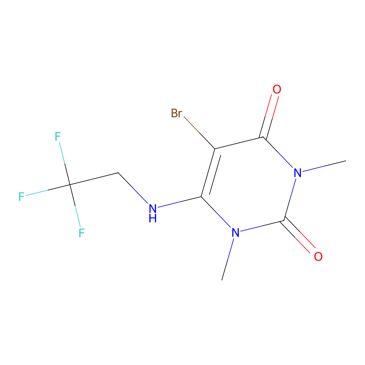 5-Bromo-1,3-dimethyl-6-((2,2,2-trifluoroethyl)amino)pyrimidine-2,4(1H,3H)-dione molecular structure, CAS 205528-94-5