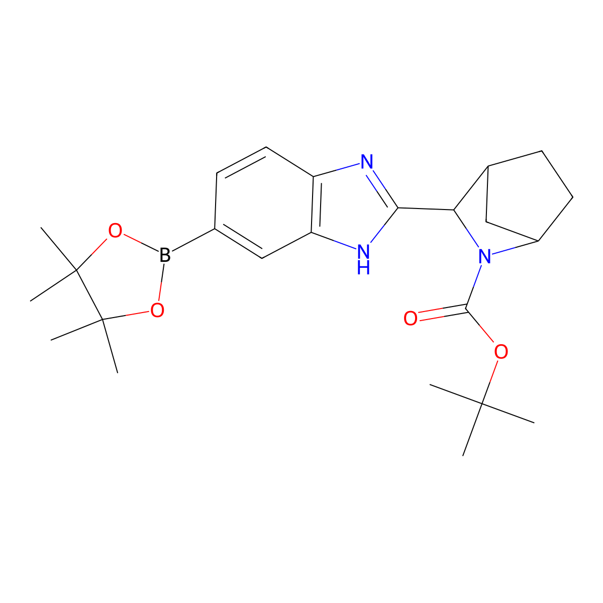 (1R,3S,4S)-3-[6-(4,4,5,5-Tetramethyl-1,3,2-dioxaborolan-2-yl)-1H-benzimidazol-2-yl]-2-azabicyclo[2.2.1]heptane-2-carboxylic acid 1,1-dimethylethyl ester molecular structure, CAS 2055341-10-9