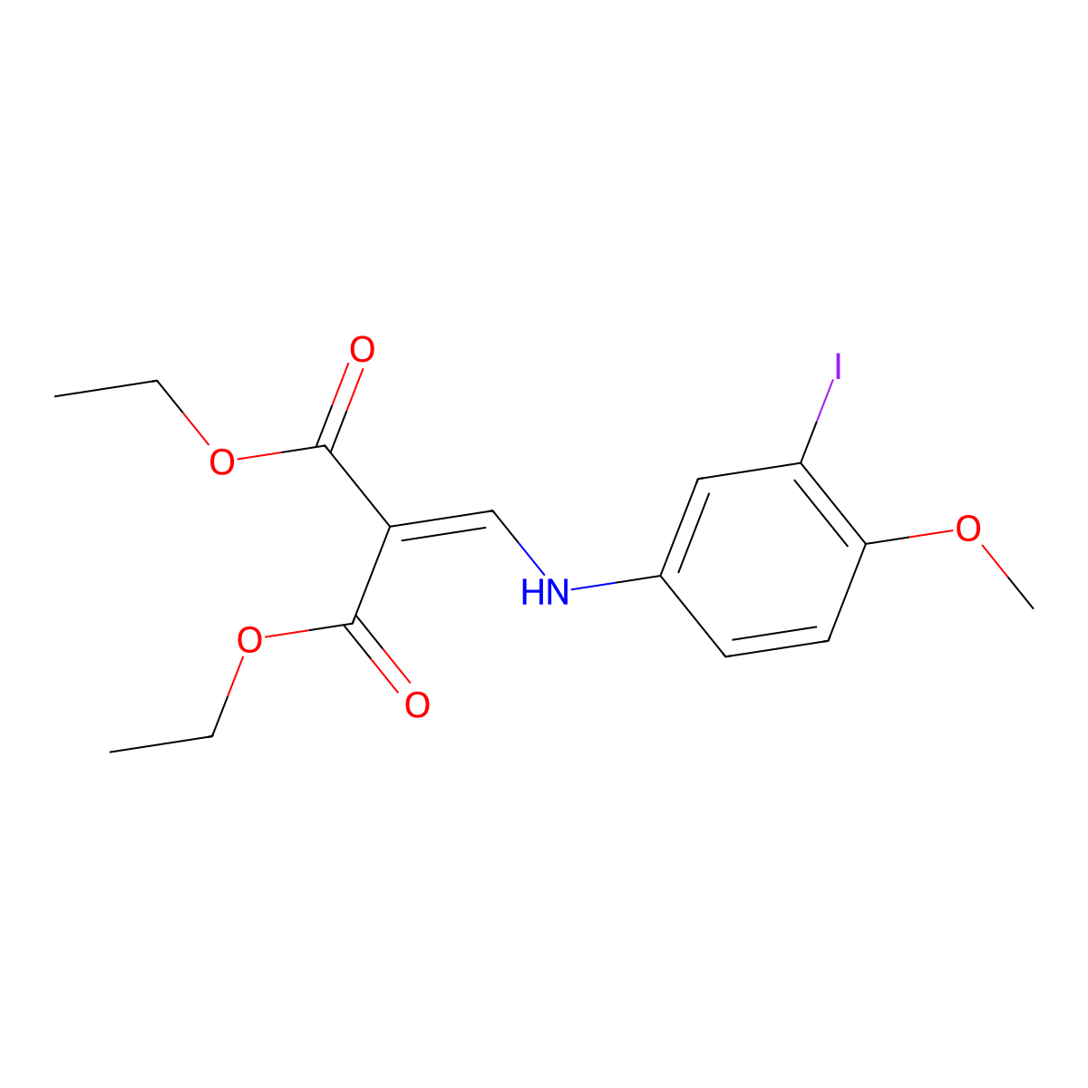 Diethyl 2-(((3-iodo-4-methoxyphenyl)amino)methylene)malonate molecular structure, CAS 2055350-37-1