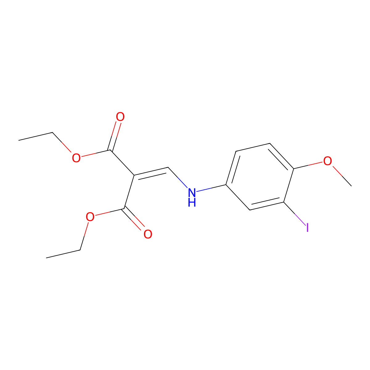 Diethyl 2-(((3-iodo-4-methoxyphenyl)amino)methylene)malonate molecular structure, CAS 2055350-37-1